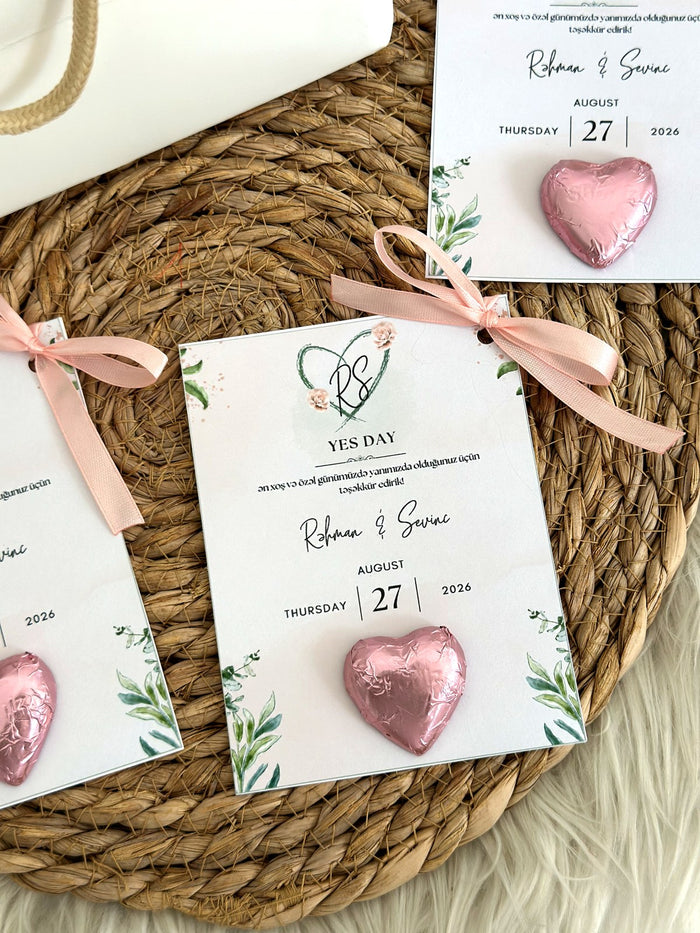 Yes Day Favor Chocolate Card with Pink Heart Chocolate — Chocoodad Baku