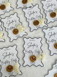 Wavy Frame Birthday Party Favor Cards with Gold Stamp & Dried Flowers — Chocodad Baku