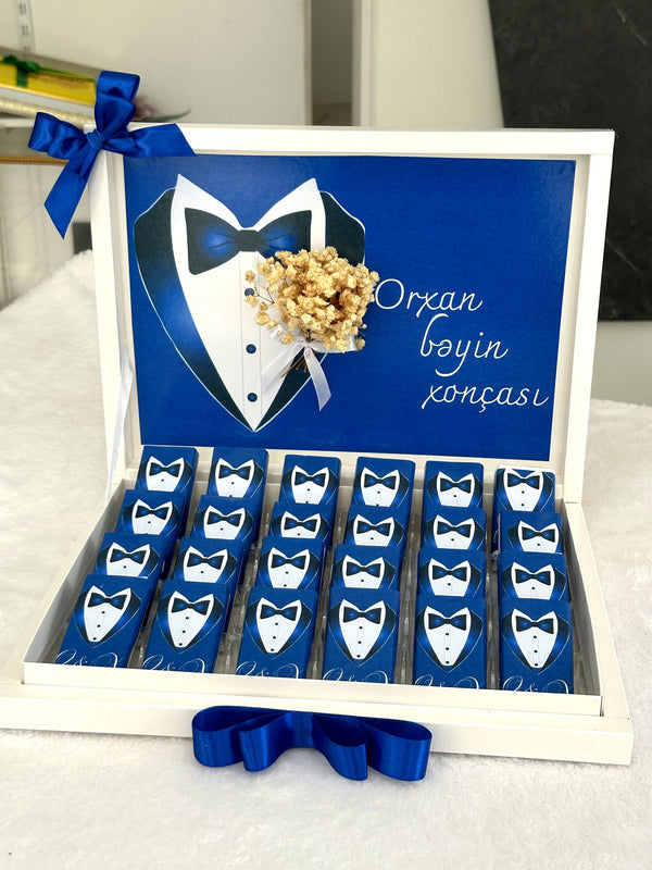 Groom Tuxedo Chocolate Box 24 Personalized Chocolate and Box — Chocodad Baku
