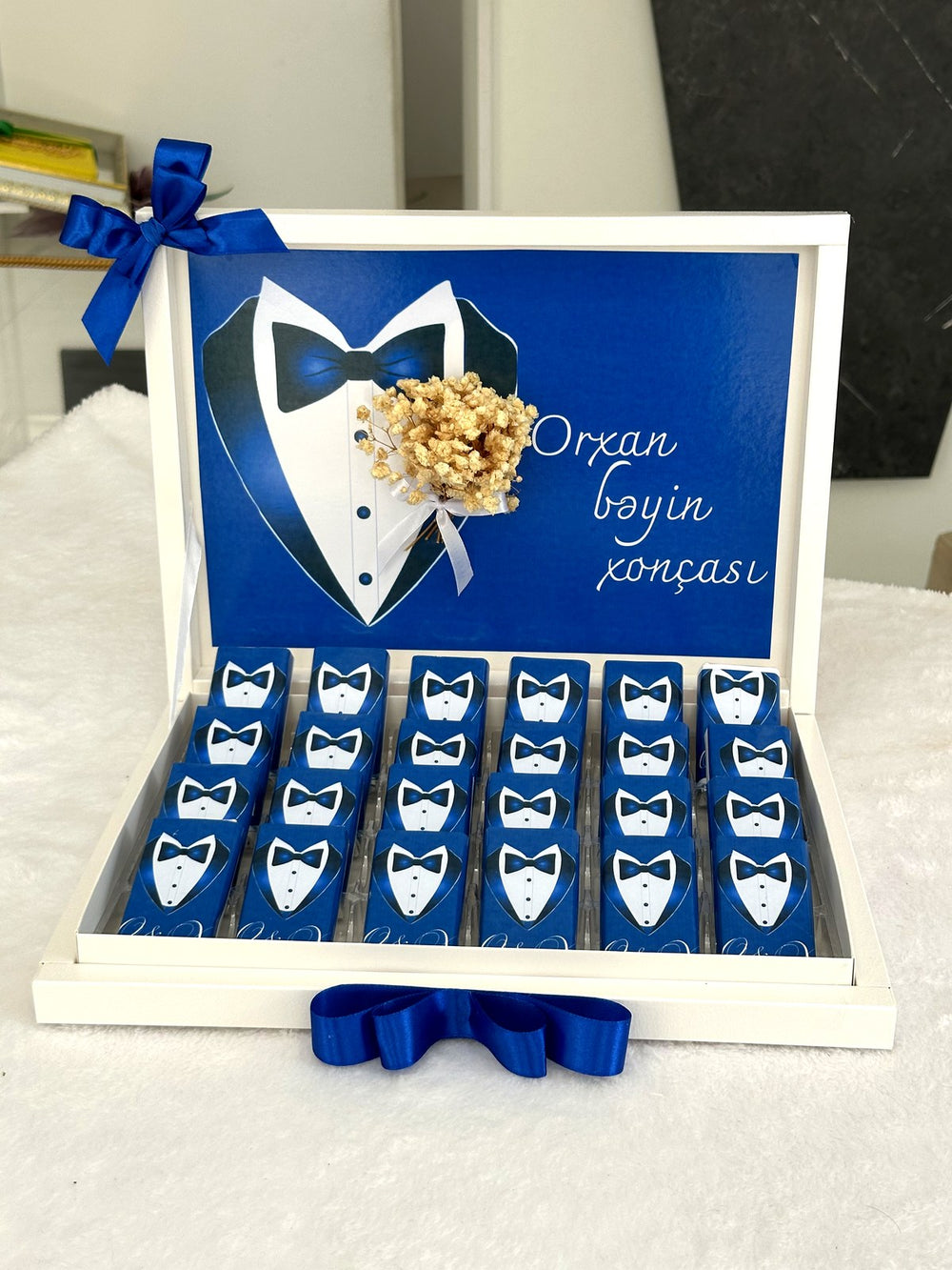 Groom Tuxedo Chocolate Box 24 Personalized Chocolate and Box — Chocodad Baku