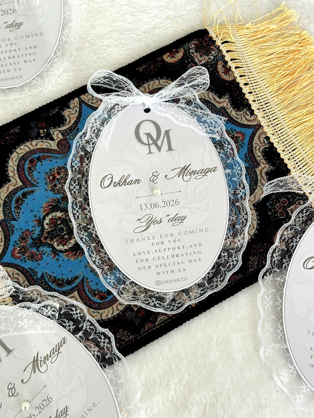Lace Oval Monogram Yes Day Favor Cards — Chocodad Baku