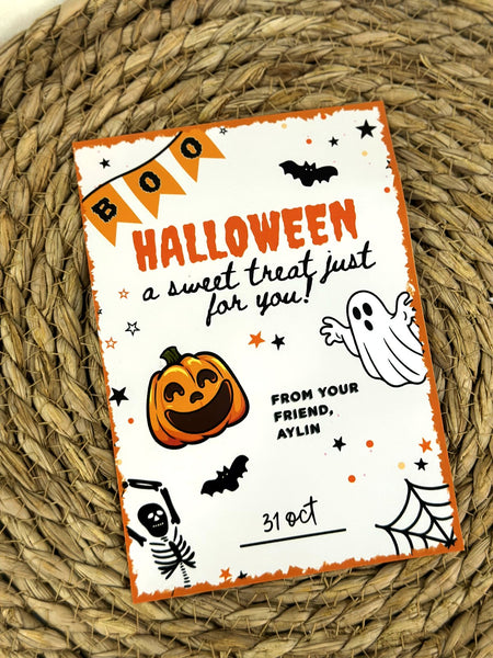 BOO Halloween paylamalıq kartı – ad və tarix ilə