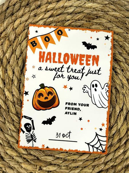 BOO Halloween paylamalıq kartı – ad və tarix ilə