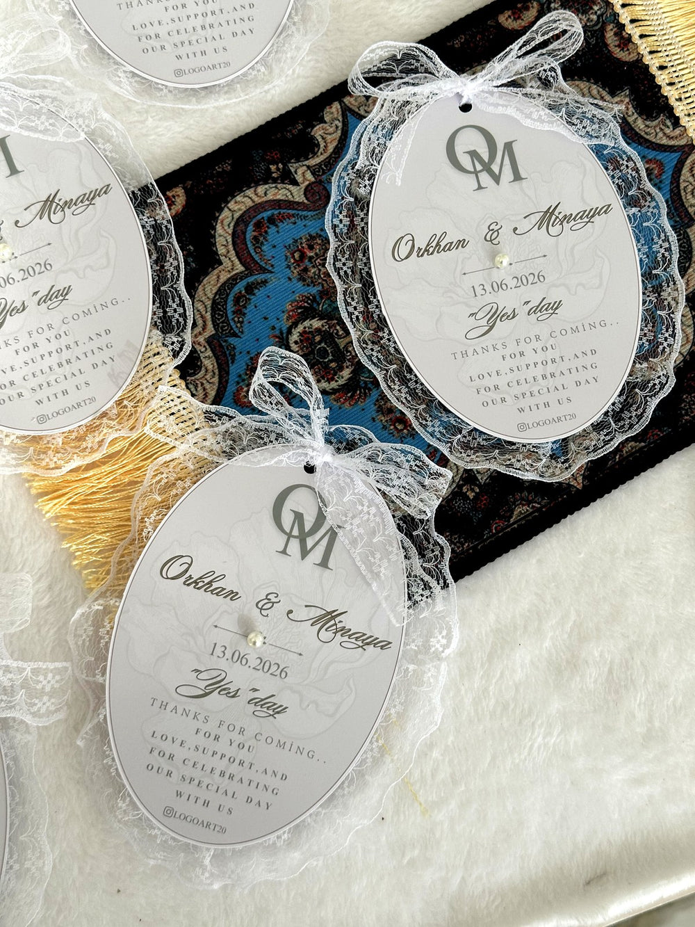 Lace Oval Monogram Yes Day Favor Cards — Chocodad Baku