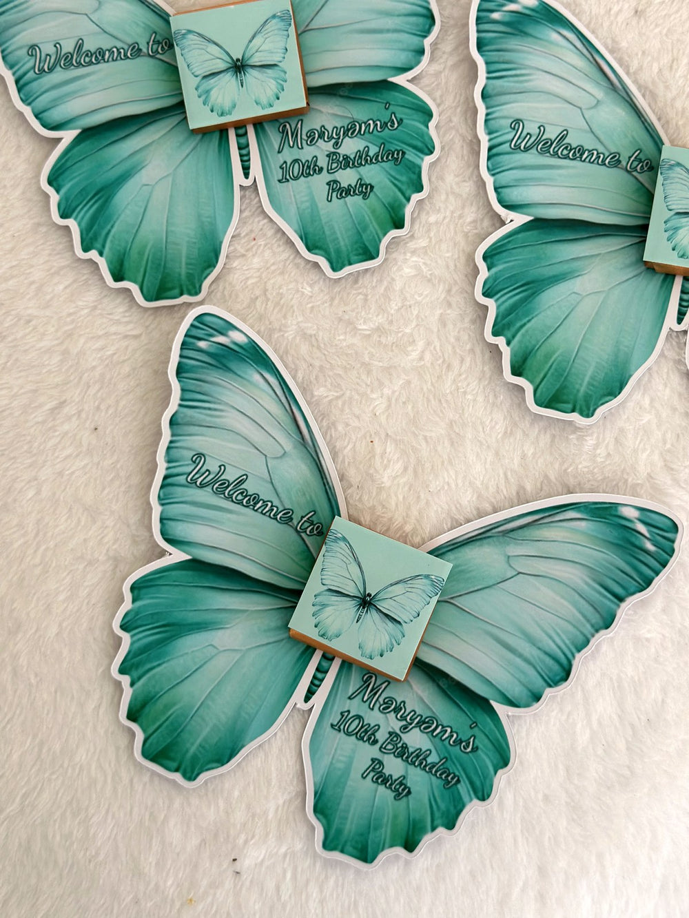 Teal Butterfly Birthday Party Favor Cards with Butterfly Chocolate — Chocodad Baku