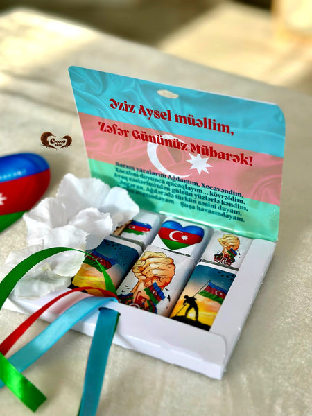 Xarıbülbüllü Zəfər Günü 6 ədəd südlü mini şokolad qutusu