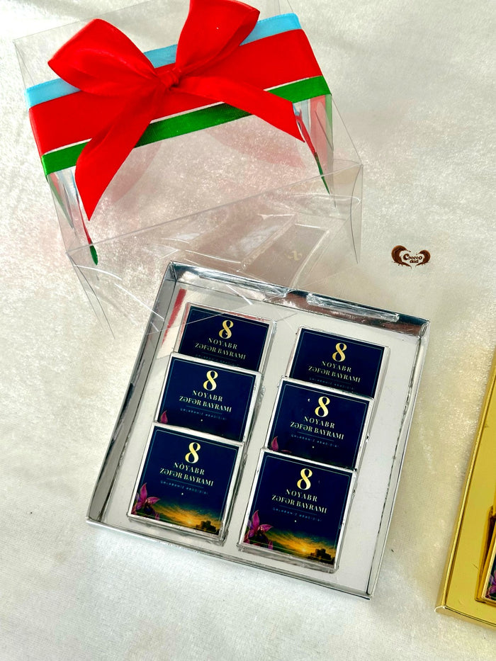 Bayraq lentli Zəfər Günü üçün 6 ədəd südlü şokolad qutusu