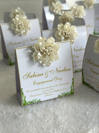 Cream Pearl Flower Engagement Tent Chocolate Cards — Chocodad Baku