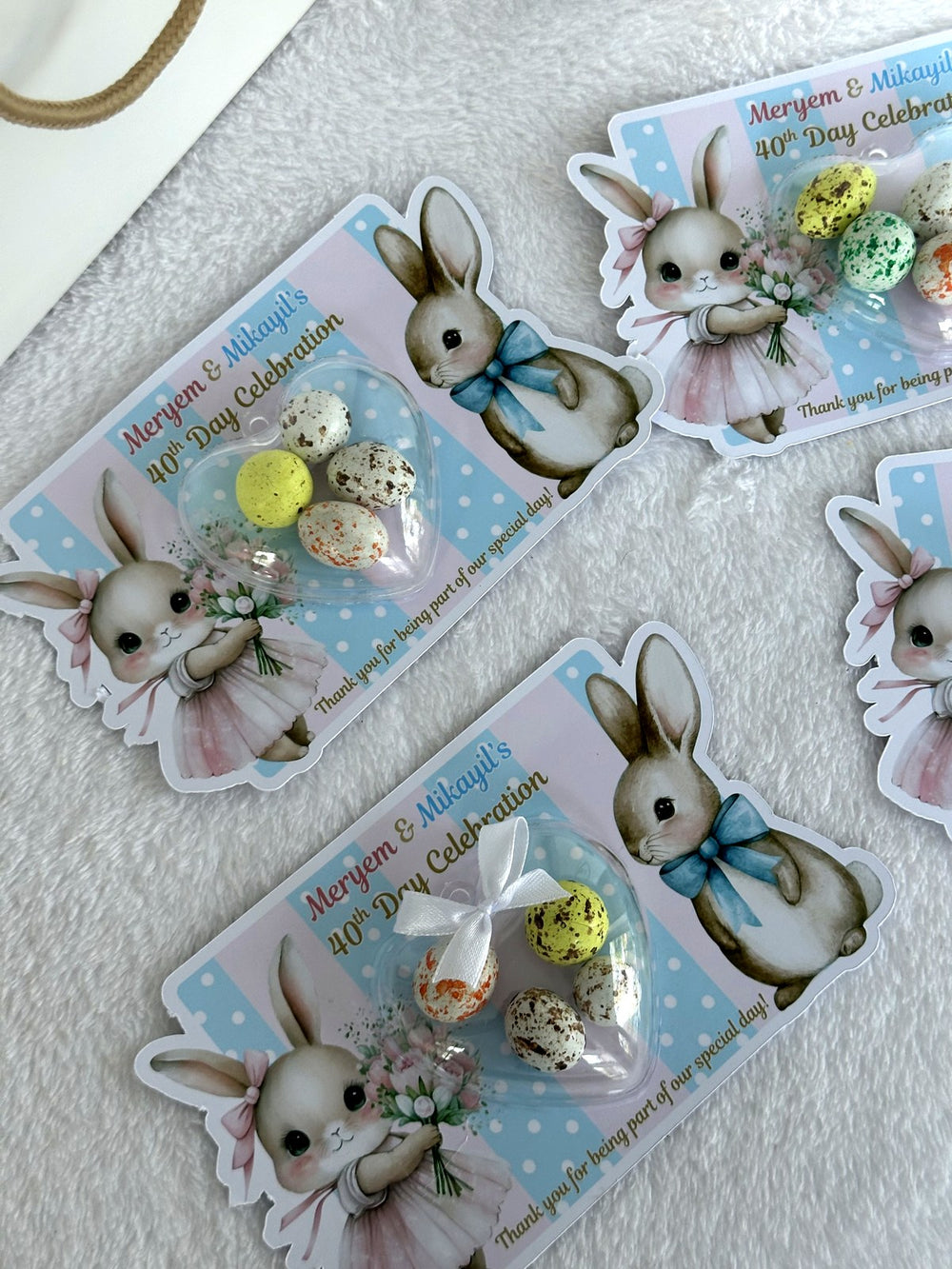Bunny 40 Day Celebration Favor Cards with Heart Candy Dome — Chocodad Baku
