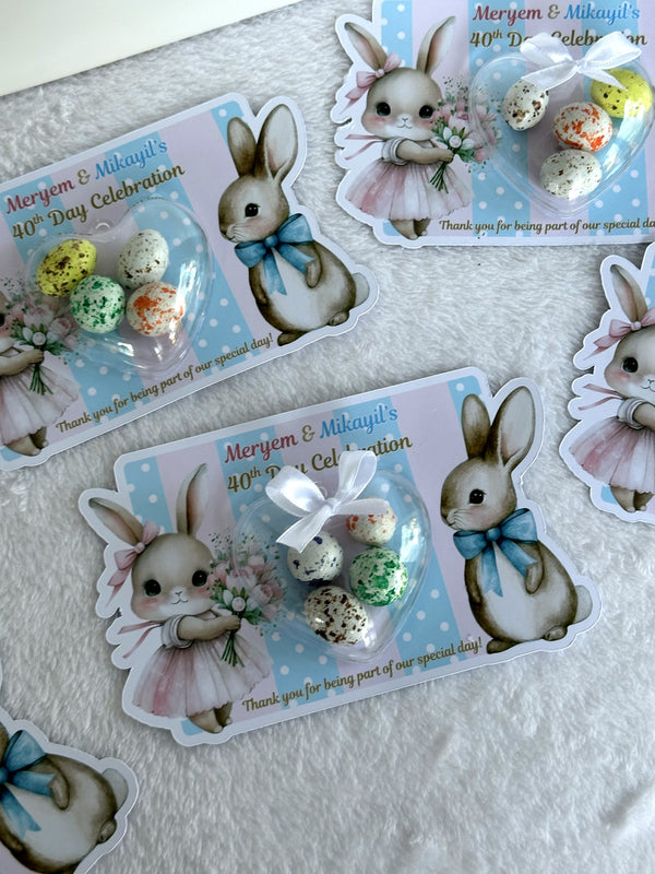 Bunny 40 Day Celebration Favor Cards with Heart Candy Dome — Chocodad Baku