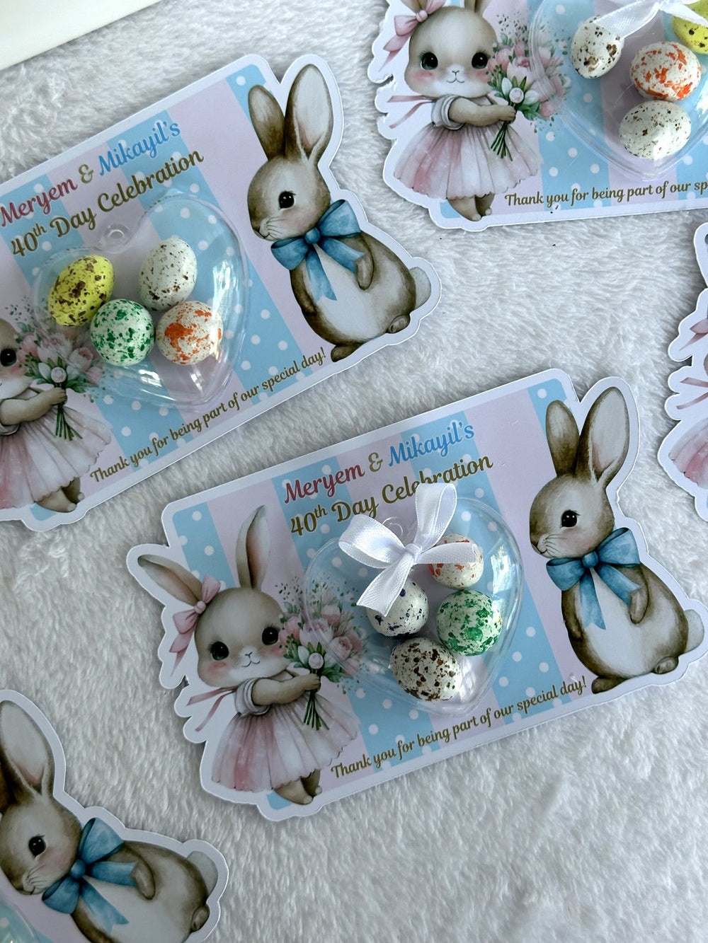 Bunny 40 Day Celebration Favor Cards with Heart Candy Dome — Chocodad Baku