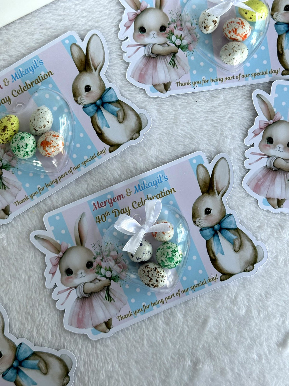 Bunny 40 Day Celebration Favor Cards with Heart Candy Dome — Chocodad Baku