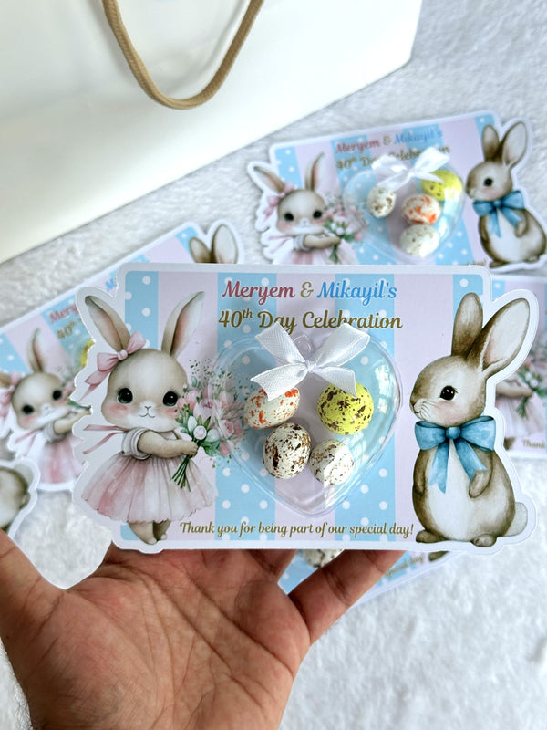 Bunny 40 Day Celebration Favor Cards with Heart Candy Dome — Chocodad Baku