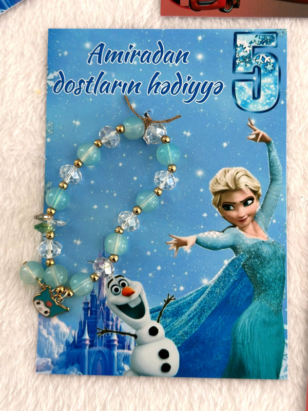 Frozen and Cars Birthday Favor Cards with Bead Bracelet — Chocodad Baku