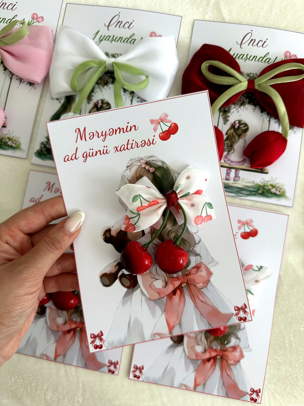 Cherry Hair Accessory Birthday Keepsake Cards with Cherry Hair Clip — Chocodad Baku