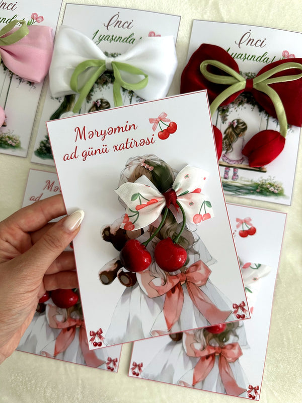 Cherry Hair Accessory Birthday Keepsake Cards with Cherry Hair Clip — Chocodad Baku