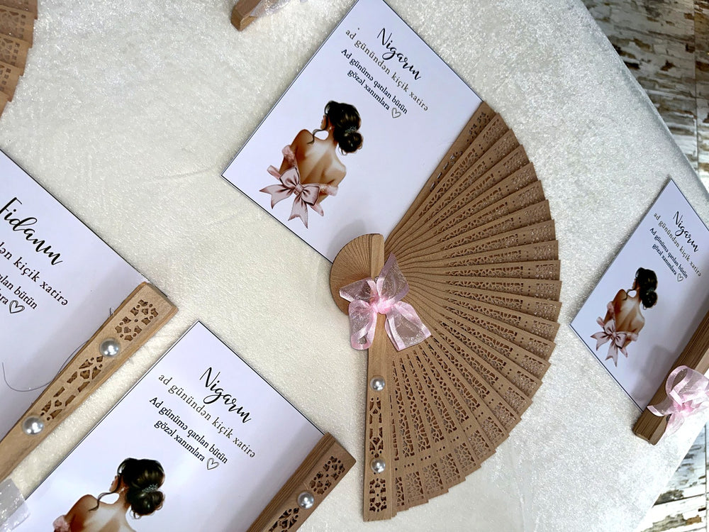 Lady Silhouette Birthday Keepsake Cards with Wooden Hand Fan — Chocodad Baku