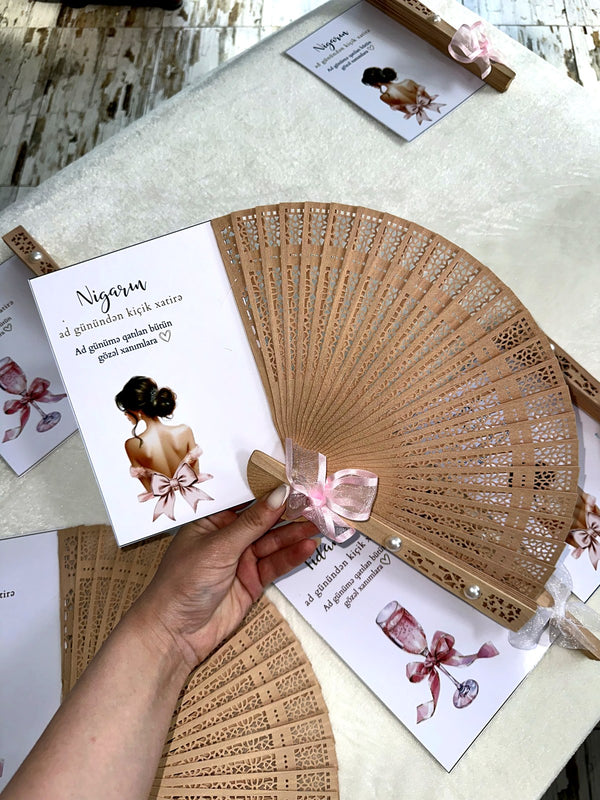 Lady Silhouette Birthday Keepsake Cards with Wooden Hand Fan — Chocodad Baku