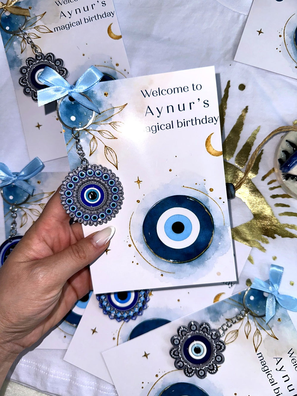 Evil Eye Magical Birthday Favor Cards with Evil Eye Keychain — Chocodad Baku