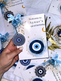 Evil Eye Magical Birthday Favor Cards with Evil Eye Keychain — Chocodad Baku
