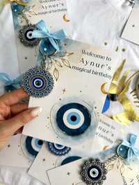 Evil Eye Magical Birthday Favor Cards with Evil Eye Keychain — Chocodad Baku
