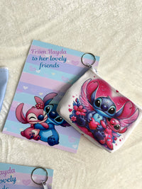 Stitch and Angel Favor Cards with Coin Purse Keychain — Chocodad Baku
