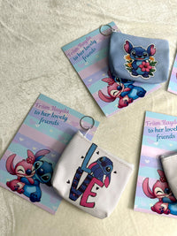 Stitch and Angel Favor Cards with Coin Purse Keychain — Chocodad Baku