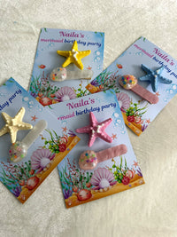 Mermaid Birthday Party Favor Cards with Starfish Hair Clips — Chocodad Baku