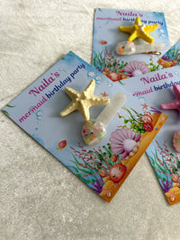 Mermaid Birthday Party Favor Cards with Starfish Hair Clips — Chocodad Baku