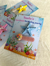 Mermaid Birthday Party Favor Cards with Starfish Hair Clips — Chocodad Baku