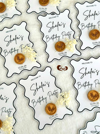 Wavy Frame Birthday Party Favor Cards with Gold Stamp & Dried Flowers — Chocodad Baku