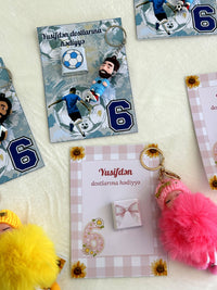 Football and Sunflower Birthday Favor Cards with Keychain & Chocolate — Chocodad Baku