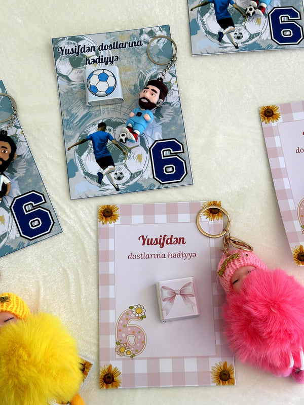 Football and Sunflower Birthday Favor Cards with Keychain & Chocolate — Chocodad Baku
