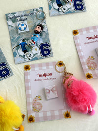 Football and Sunflower Birthday Favor Cards with Keychain & Chocolate — Chocodad Baku