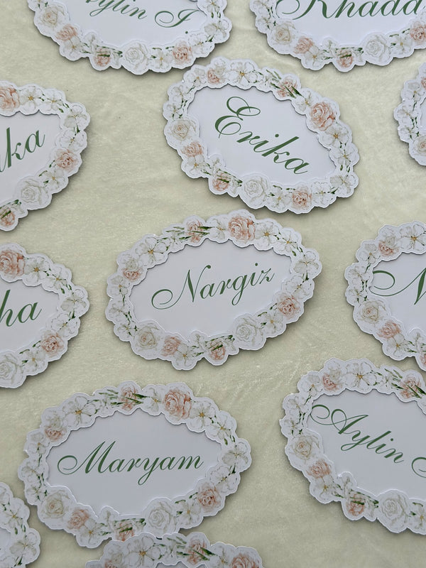 Oval Rose Wreath Name Place Cards Die-Cut — Chocodad Baku