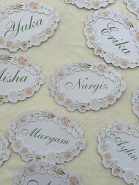 Oval Rose Wreath Name Place Cards Die-Cut — Chocodad Baku