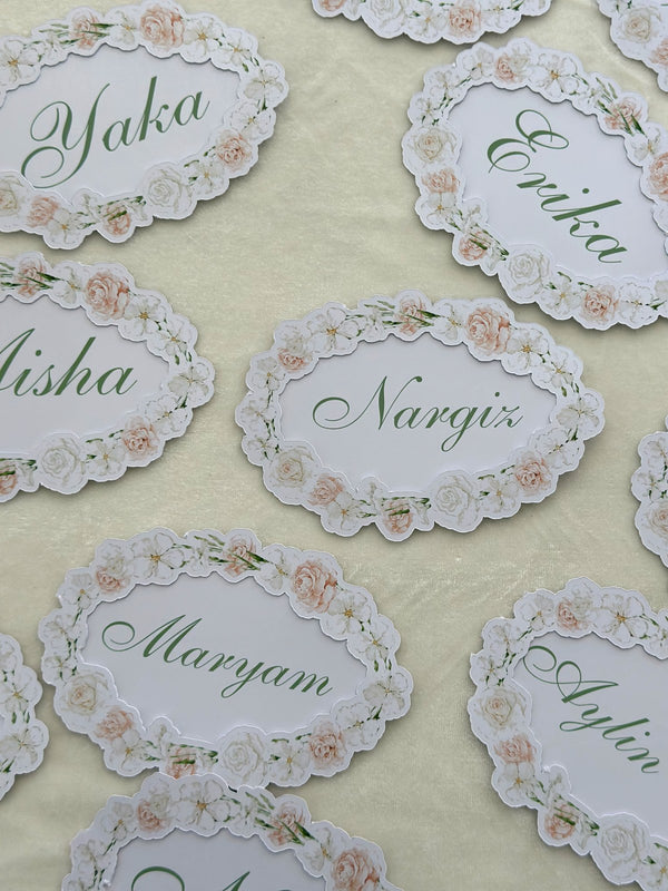 Oval Rose Wreath Name Place Cards Die-Cut — Chocodad Baku