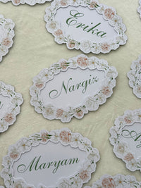 Oval Rose Wreath Name Place Cards Die-Cut — Chocodad Baku