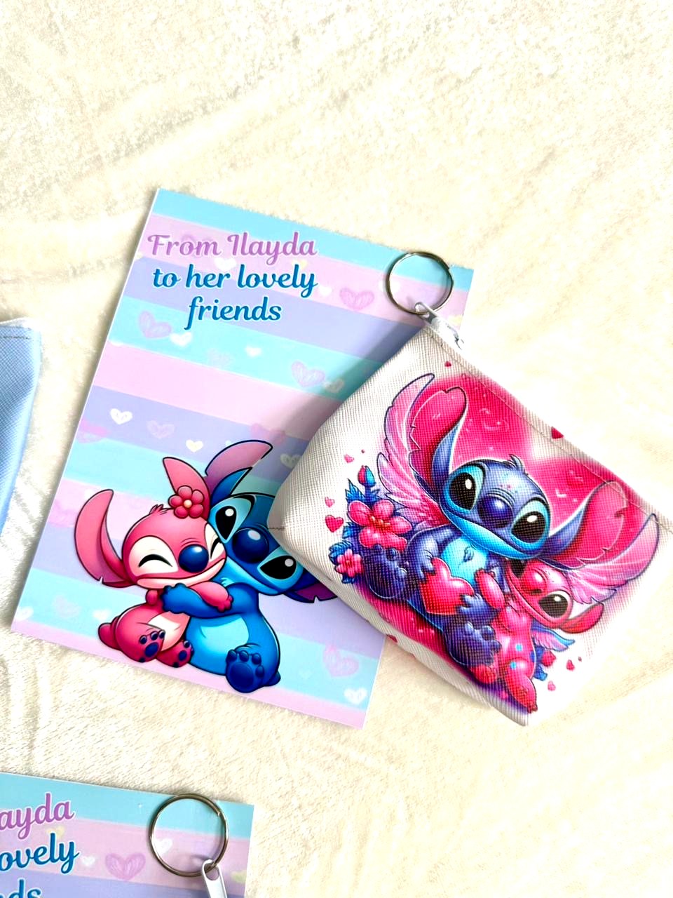 Stitch and Angel Favor Cards with Coin Purse Keychain — Chocodad Baku