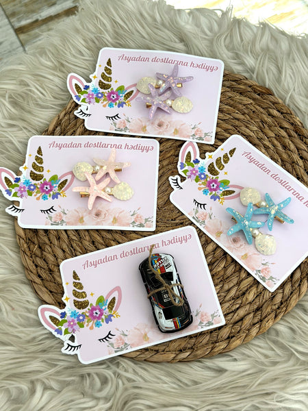 Unicorn Birthday Cards with Starfish Hair Clip and Toy Car — Chocoodad Baku