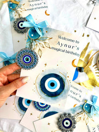 Evil Eye Magical Birthday Favor Cards with Evil Eye Keychain — Chocodad Baku