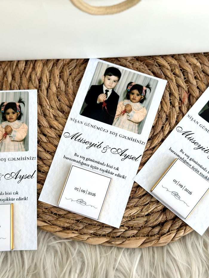 Nikah xatirə kartı – cütlük fotosu və hədiyyə şokoladı ilə birgə