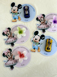 Mickey and Minnie Kindergarten Favor Cards with Toy Car and Flower Clip — Chocodad Baku