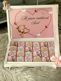 Pink Teddy First Birthday Chocolate Box with 24 Mini Chocolates — Chocodad Baku