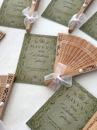 Vintage Olive Birthday Party Cards with Wooden Hand Fan — Chocodad Baku