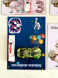 Fairy Girl and Space Boy Birthday Favor Cards with Kinder Chocolate — Chocodad Baku