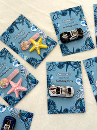 Ocean Mermaid Birthday Favor Cards with Starfish Hair Clip or Toy Car — Chocodad Baku