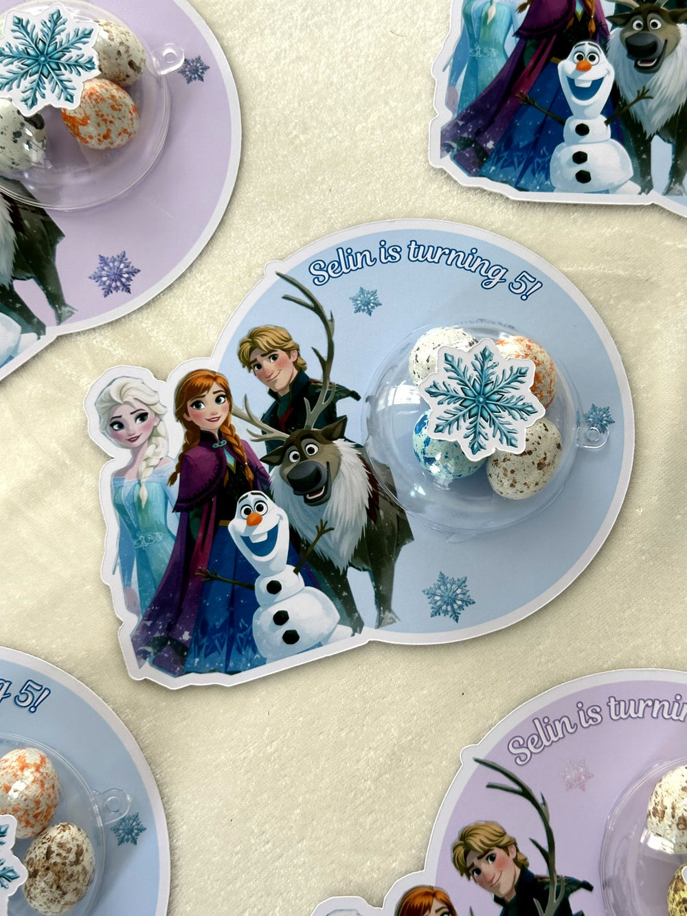 Frozen Birthday Favor Plates with Snowflake Chocolate Egg Dome — Chocodad Baku