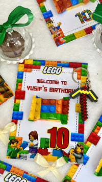 LEGO Birthday Favor Cards with Minifigure Keychain — Chocodad Baku