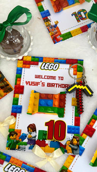 LEGO Birthday Favor Cards with Minifigure Keychain — Chocodad Baku